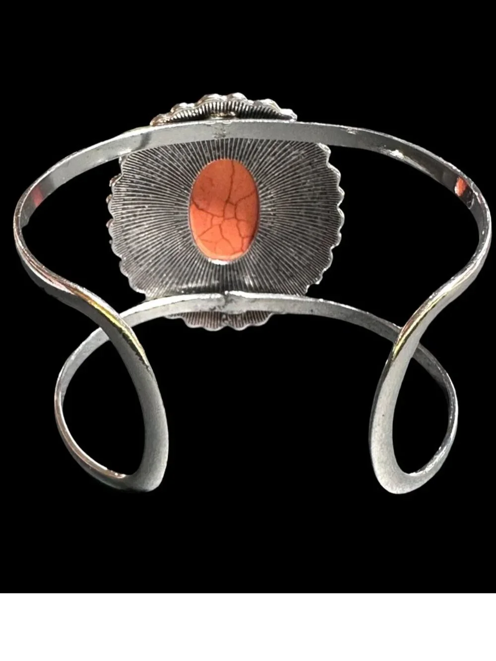 Cuff Bracelet Southwest Boho Style Silver Tone Orange Peach Center Womens NWOT